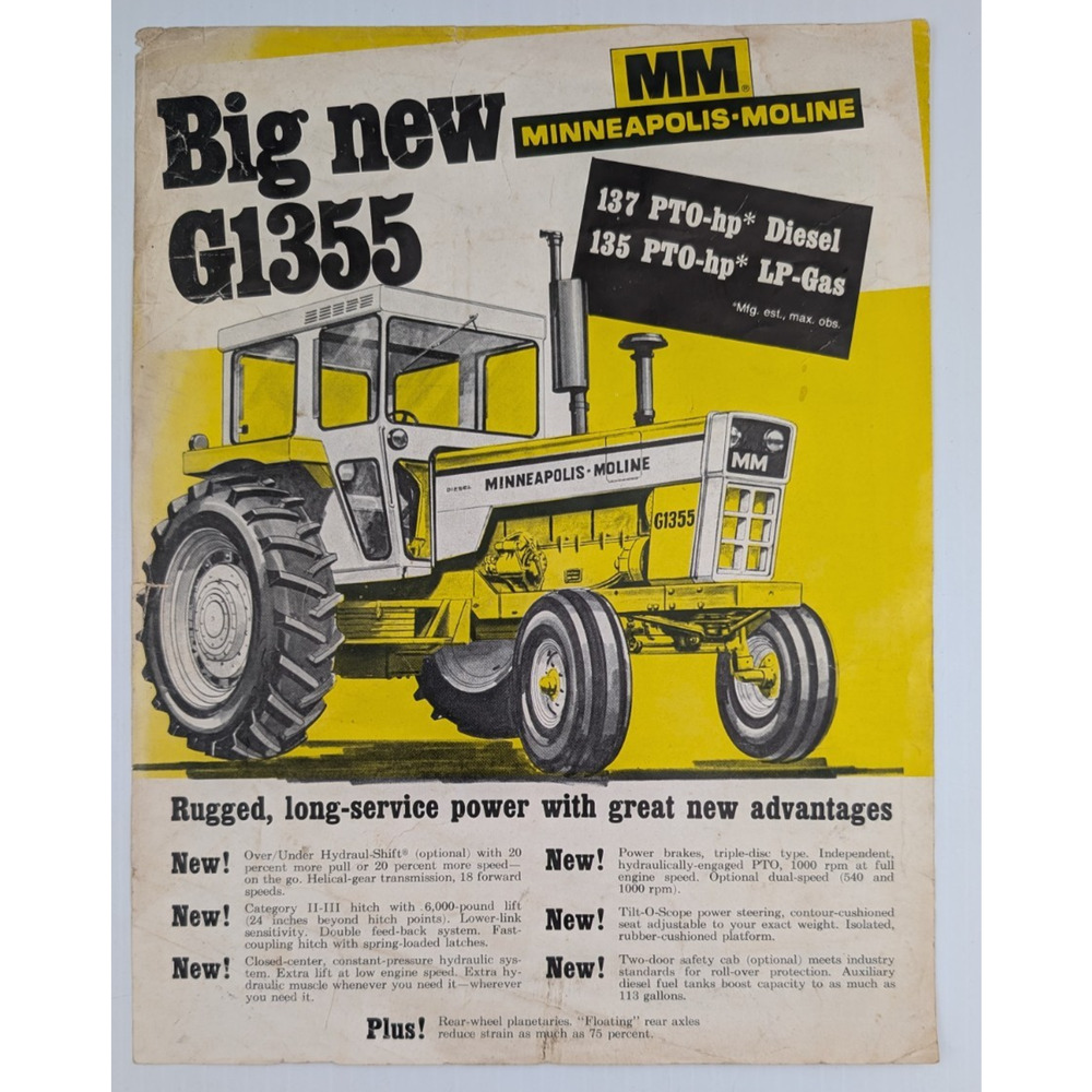 Minneapolis Moline G1355 Tractor Advertising Sales Flyer Leaflet